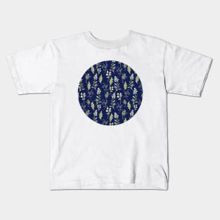 Navy Christmas Loose Floral Watercolor Kids T-Shirt